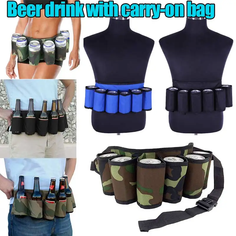 

Portable 6 Pack Beer Wine Bottle Beverage Soda Can Holster Drink Waist Bag Party Holder Belt EIG88