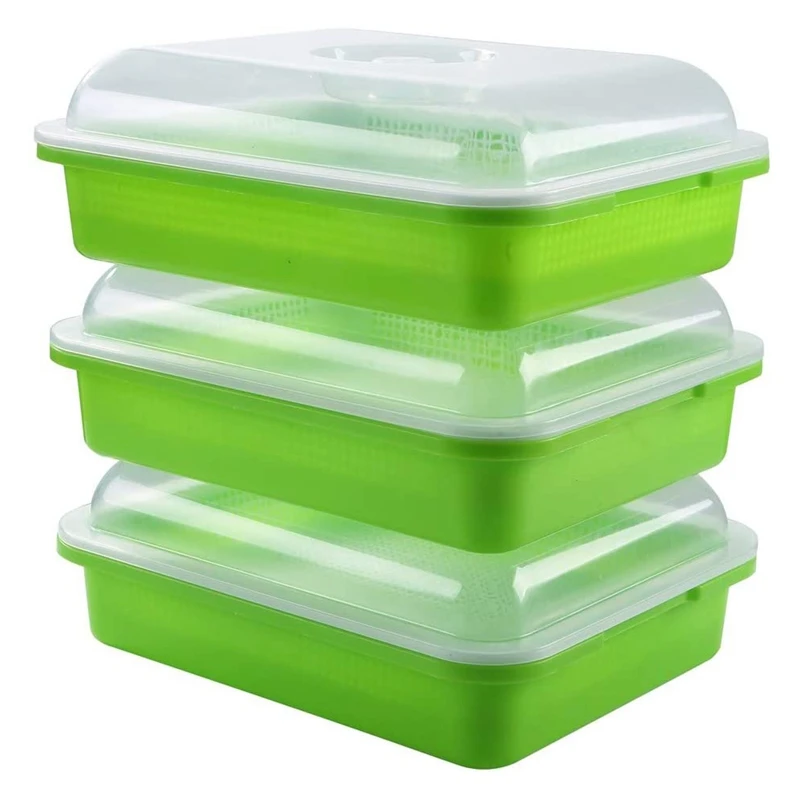 HOT-3-Pack Seed Sprouter Tray Soil-Free Big Capacity Healthy Wheatgrass Grower Sprouting Container Kit with Lid