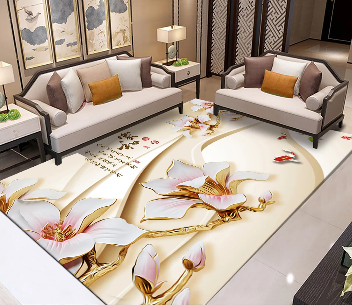 

Chinese style landscape painting flowers floor mats door mats anti-skid mats carpets bedroom living room home decoration