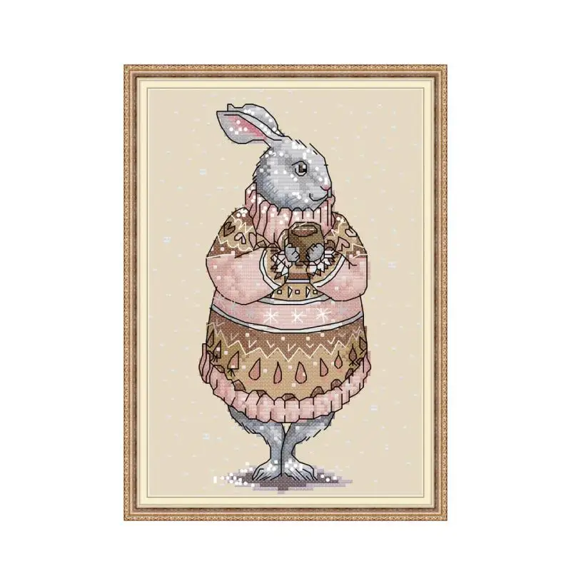

The rabbit in the sweater cross stitch kit aida 14ct 11ct count print canvas cross stitches needlework embroidery DIY handmade
