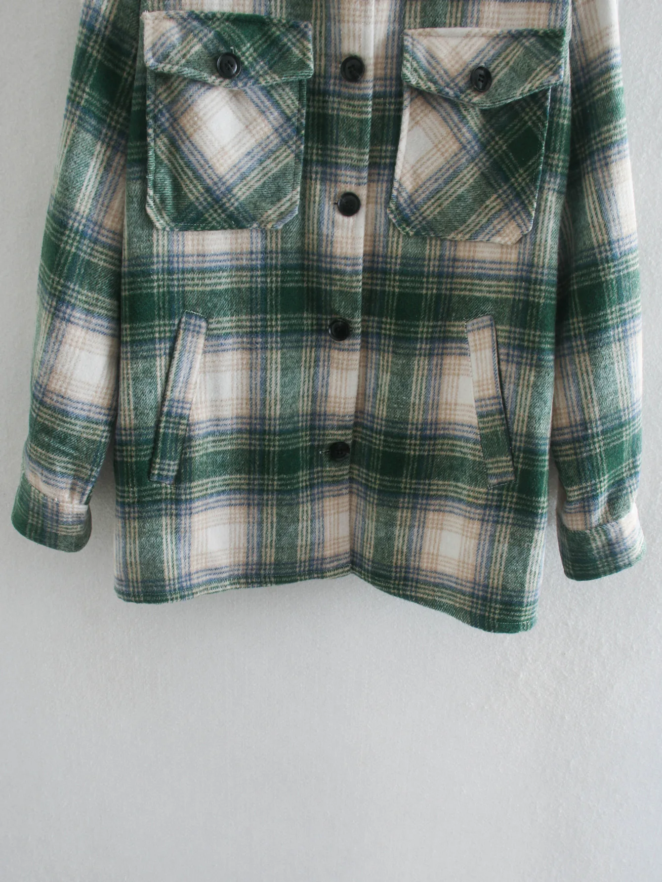 

2020 New Fashion Slim Green Plaid Pocket Jacket Coats Vintage Lapel Long Sleeve Warm Jacket Coat Lady Casual Loose Chic Top 2020