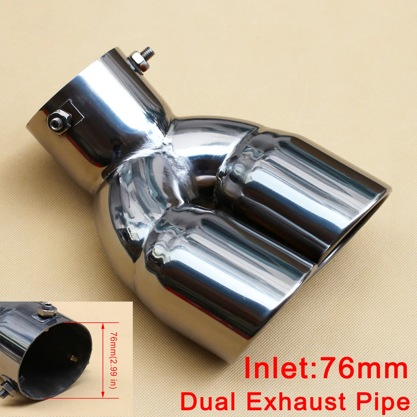 

Auto Rear Exhaust Accessories Universal 76mm 3" Inlet Dual Outlet Tail Pipe Muffler Silencer Tip Stainless Steel Cover Part