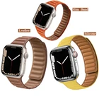 Ремешок кожаный для Apple watch band 44 мм 40 мм 41 мм 45 мм, оригинальный браслет с магнитной петлей для iWatch series 3 5 7 6 4 SE
