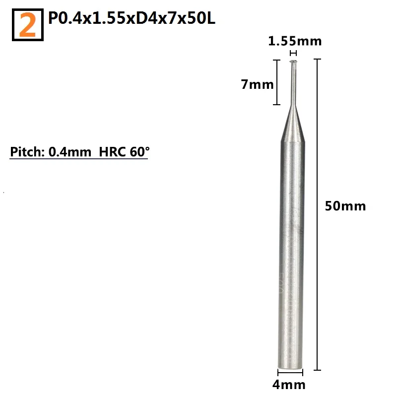 P0.4x1.55xD4x7x50L P0.25-P0.8 одинарная нить Концевая фреза 4 мм Концевая фреза ЧПУ фрезы твердосплавные концевые фрезы D0.7/1,55/2,35/3,15/3,9 нить мельницы - Длина режущей кромки: P0.4x1.55xD4x7x50L