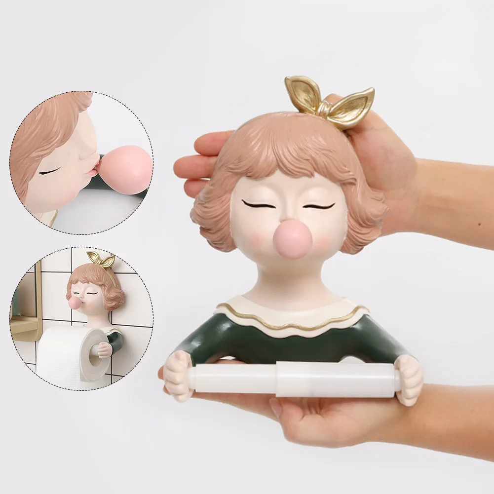 

Bathroom Wall Mounted Self Adhesive Hotel Resin Home Office Punch Free Kitchen Storage Organizer Toilet Paper Holder Cute Girl