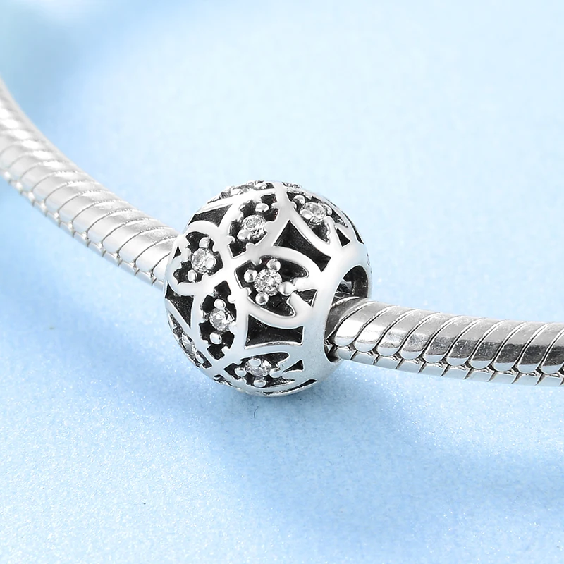 Женские серебряные бусины из циркония изящный Цветок стерлингового серебра 925