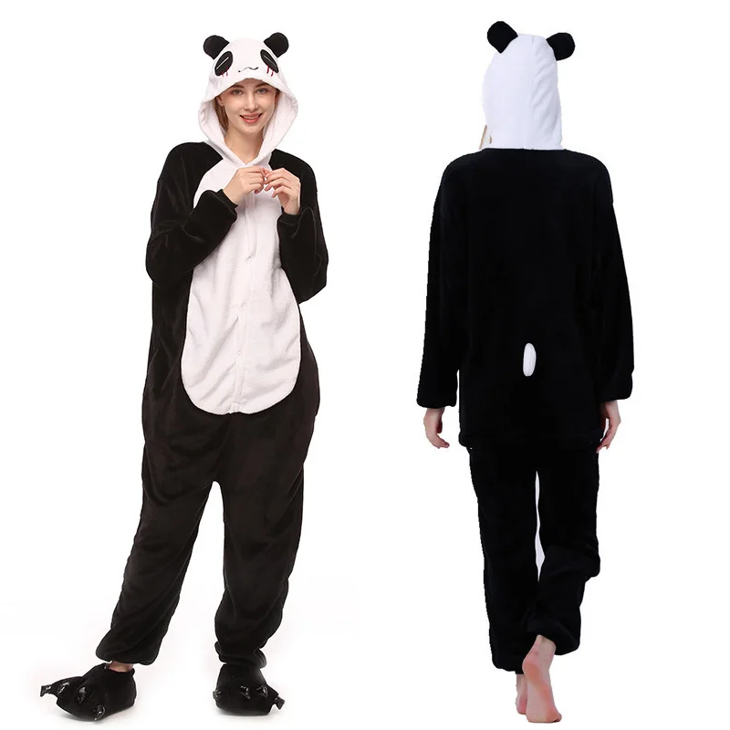 Panda Рождество Пижамы Для Женщин Теплый Сгущает Зиму Пижамы Kigurumi Единорог Пижамы Синий Стежка Животных Симпатичные С Капюшоном Унисекс Взрослых Домашней Одежды - Цвет: Panda