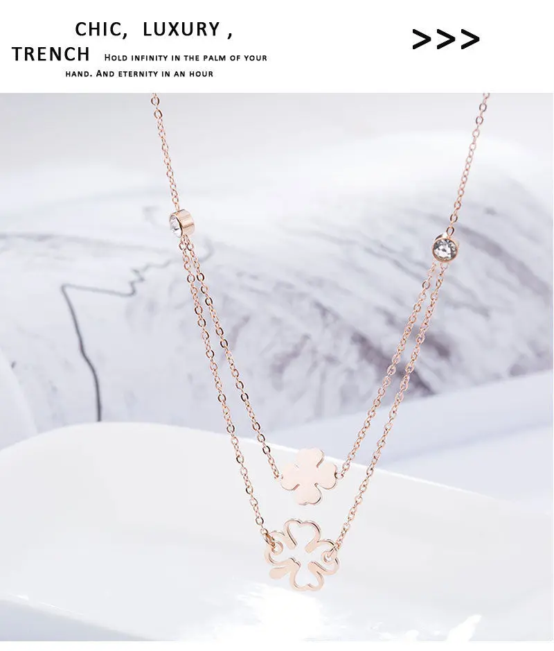 Модные украшения четырехлистный клевер Двухслойное ожерелье титановая сталь