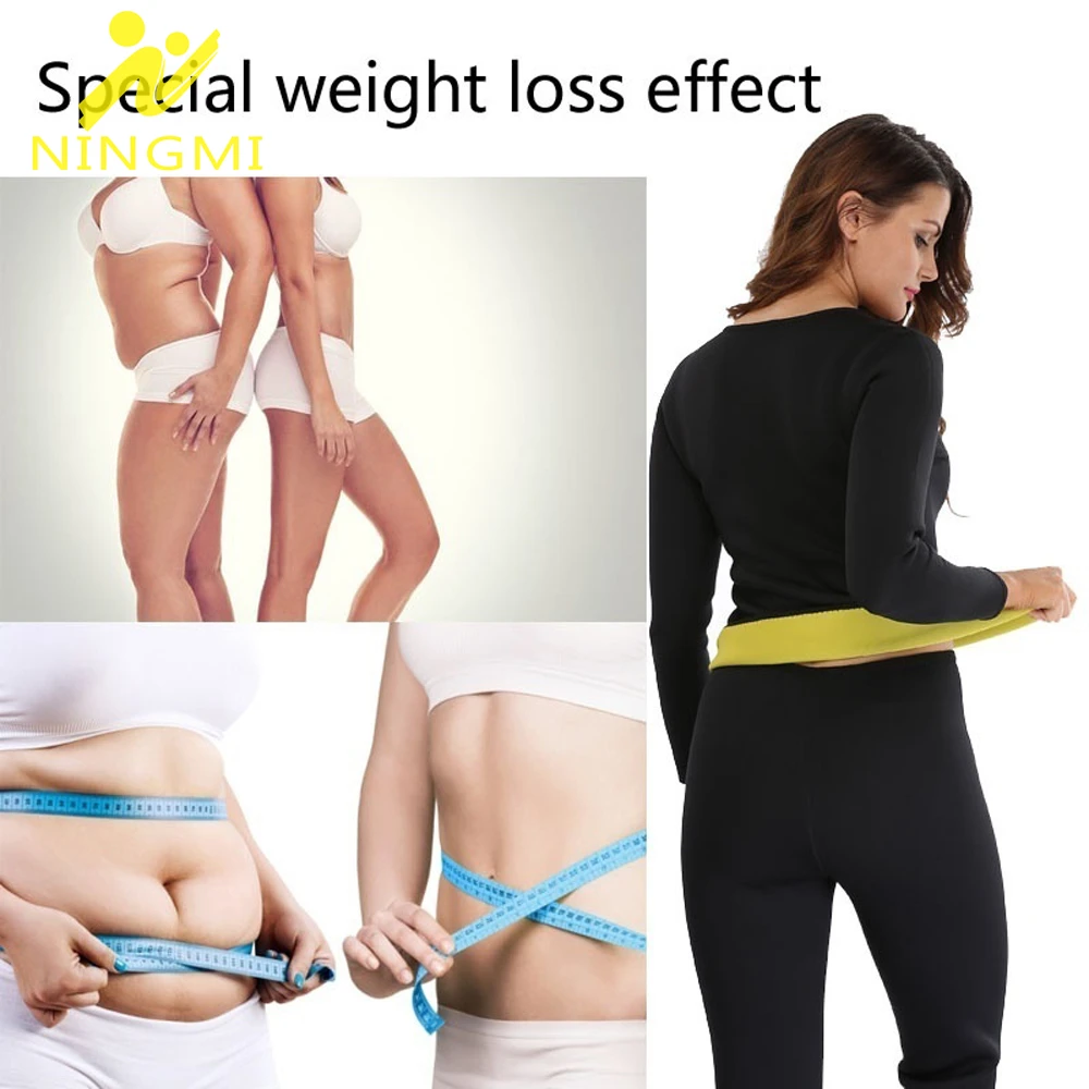 NINGMI Waist Trainer Shapewear Women Sweat Neoprene Hot Slimming Sauna Vest Shirt Long Sleeve Tummy Control Body Shaper Tops | Спорт и