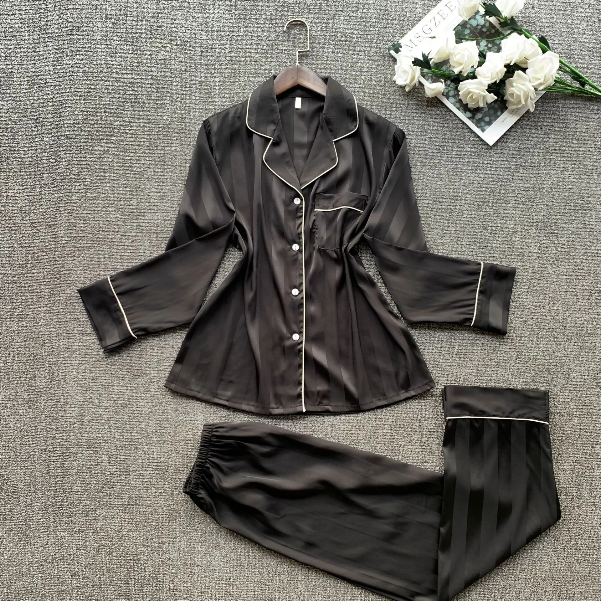 Женский пижамный комплект с кружевом атласная пижама из топа и штанов шелковая