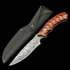 ToughKeng кованый нож из дамасской стали с фиксированным лезвием красная ручка из микрокарты 58HRC походные ножи для кемпинга для выживания