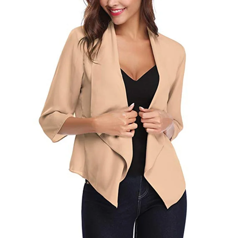 

ZOGAA Women Solid Blazer Chiffon Thin Short Cardigan Casual Loose Coat Office Lady Lightweight Breathable Jacket Plus Size S-5XL