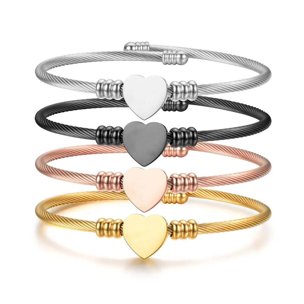 

Stainless Steel Wire Braided Bracelet Rose Gold Heart-Shaped Chain for Mom Literary Designer Jewelry Wholesale Items for Busines