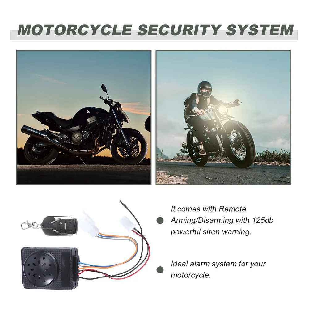 

3Pc Motorcycle Alarm System Anti-theft Horn Alarm Warner with Cutting Off Remote Engine Start Arming Disarming