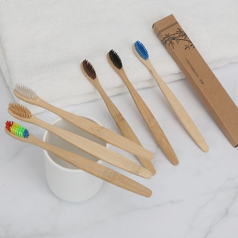 Зеленая зубная щетка с ручкой из натурального бамбука 1 шт. радужная красочная