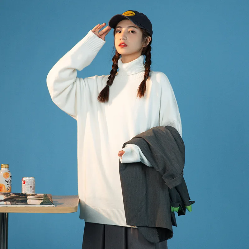 

CGC 2021 осень зима плотный женский свитер с высоким воротником корейская мода однотонный Вязаный Свитер оверсайз женский винтажный Джемпер Т...