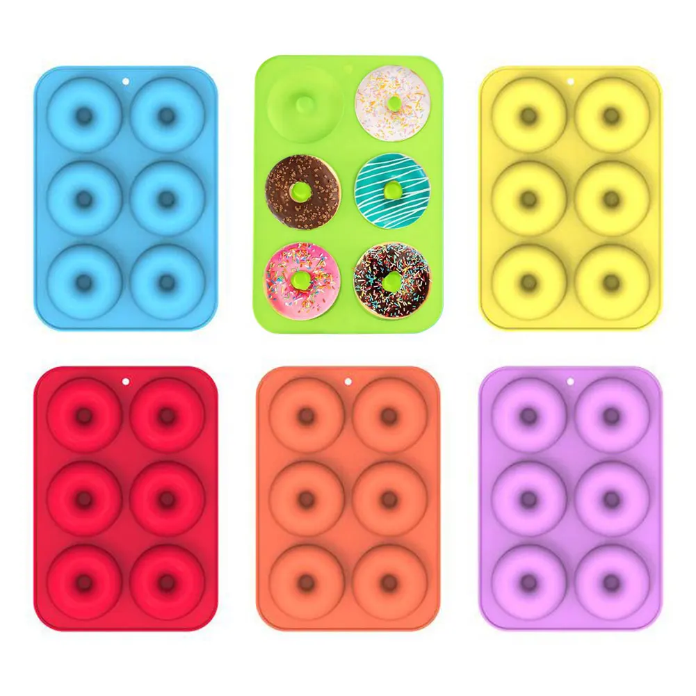 

Donut Mold 6 Cavity Silicone Non-stick Baking Tray Heat-resistant Reusable Folded Donuts Maker Colorful Soft Dessert Making Tool