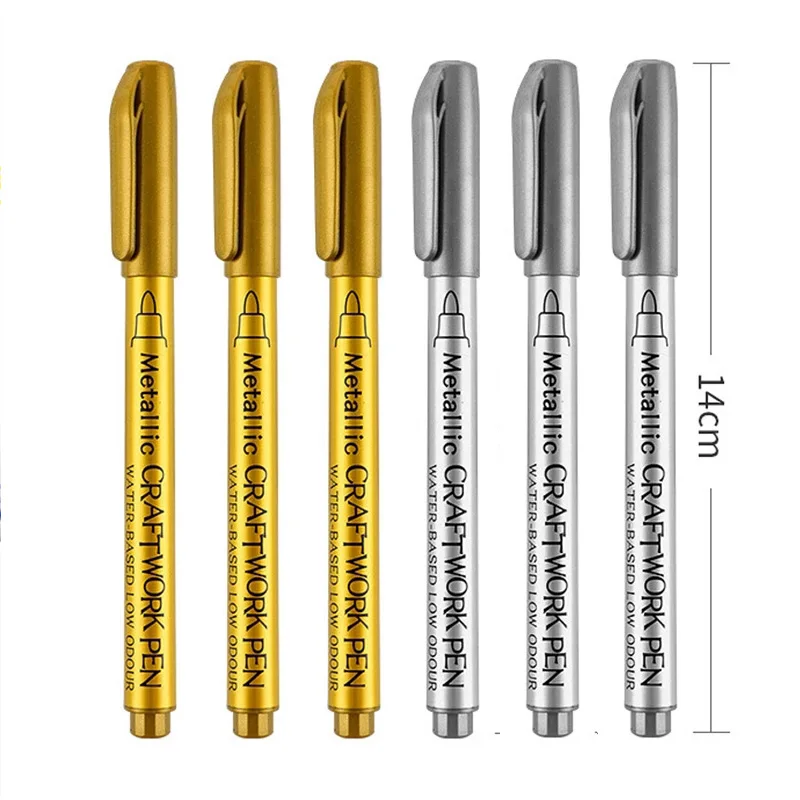 

2pcs/lot DIY Metallic Waterproof Permanent Paint Marker Pens Gold And Silver For Drawing Students Supplies Marker Craftwork Pen