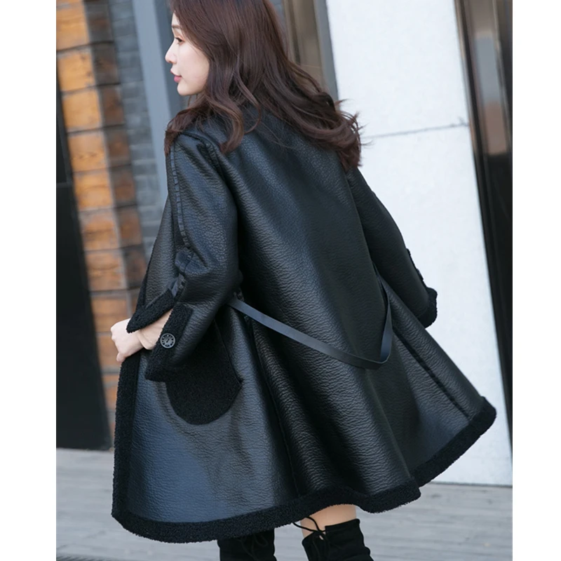 

Женская качественная кожаная куртка, новинка 2020, двухсторонняя куртка для осени и зимы, куртки, черные, белые длинные пальто из искусственно...