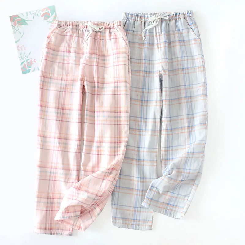 Spring Men's Cotton Trousers Plaid Summer Sleep Pants Mens Full Length Pants Sleepwear Men Homewear Outdoor Loose Sleep Bottoms