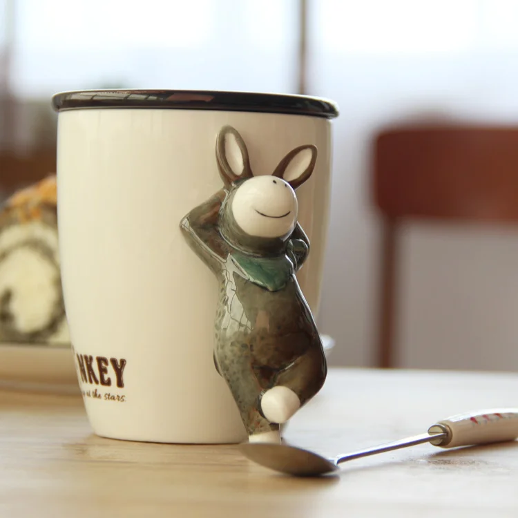 

Милые Мультяшные кружки, животные, керамика, молочные кружки для завтрака, кофейные Индивидуальные прочные кружки на день, предметы первой ...