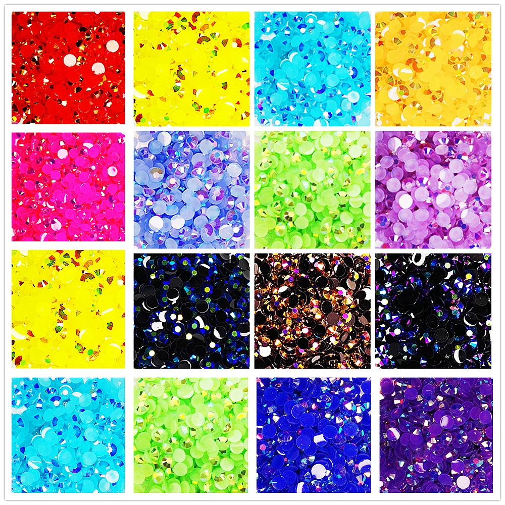 All Sizes Jelly AB Colors Flatback Round Resin Rhinestone Glittler Strass Stones Stickers Nail Art Decoration Glue On Beads
