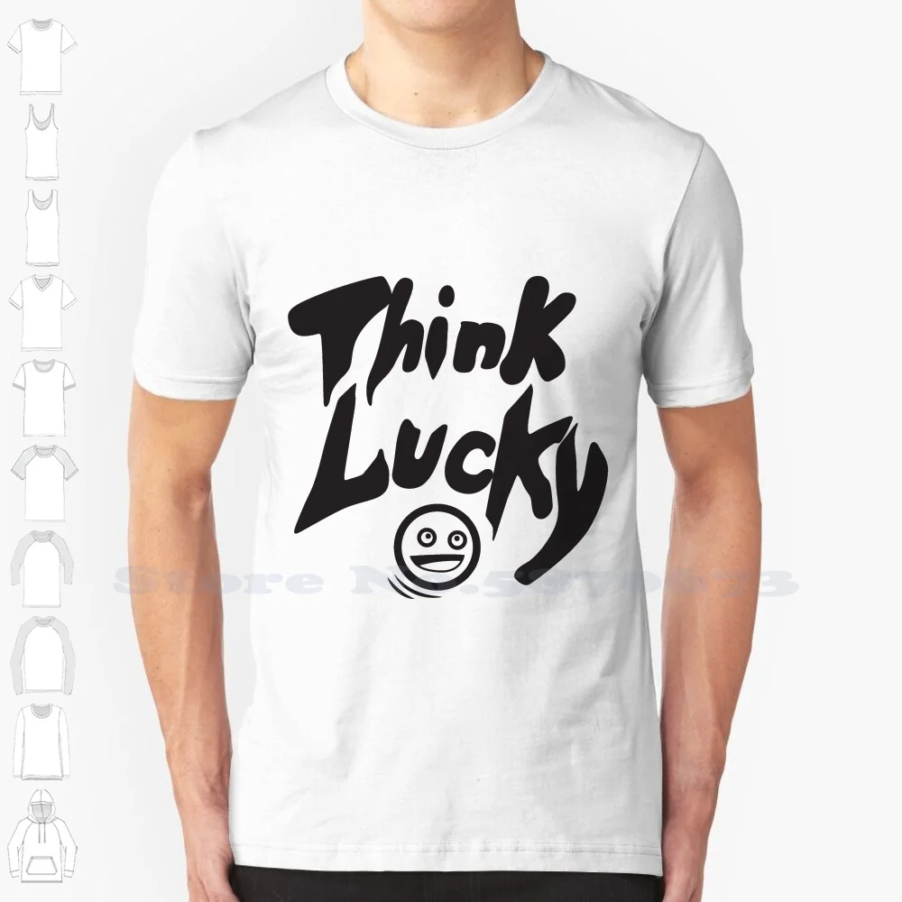 

Надпись Think с логотипом, черная, белая футболка для мужчин и женщин Thinklucky Love, веселая, веселая, положительная, захватывающая