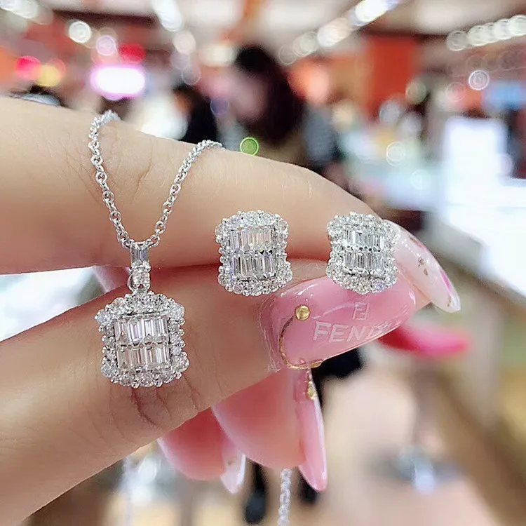 

2020 Female Baguette Stud Earrings Real 925 Sterling Silver cz Party Wedding Earrings For Women Statement Jewelry