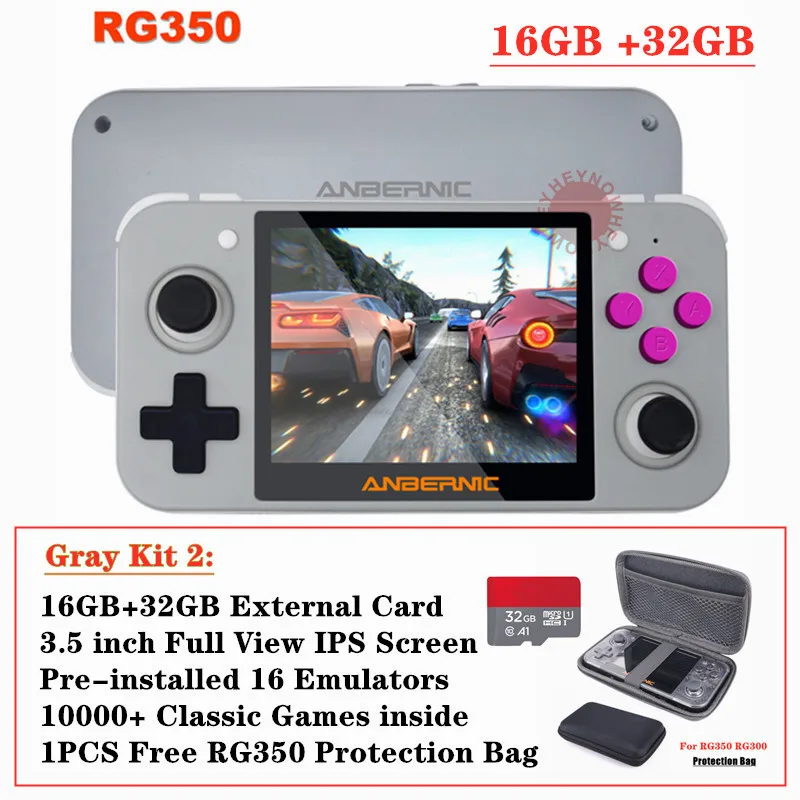 Gray 48GB HEYNOW RG350 Linux система Ретро игровая консоль 3,5 дюймов ips экран RG 350 портативный игровой плеер 32G/64G карта 10000+ игровой 16 эмулятор - Цвет: Gray 48GB