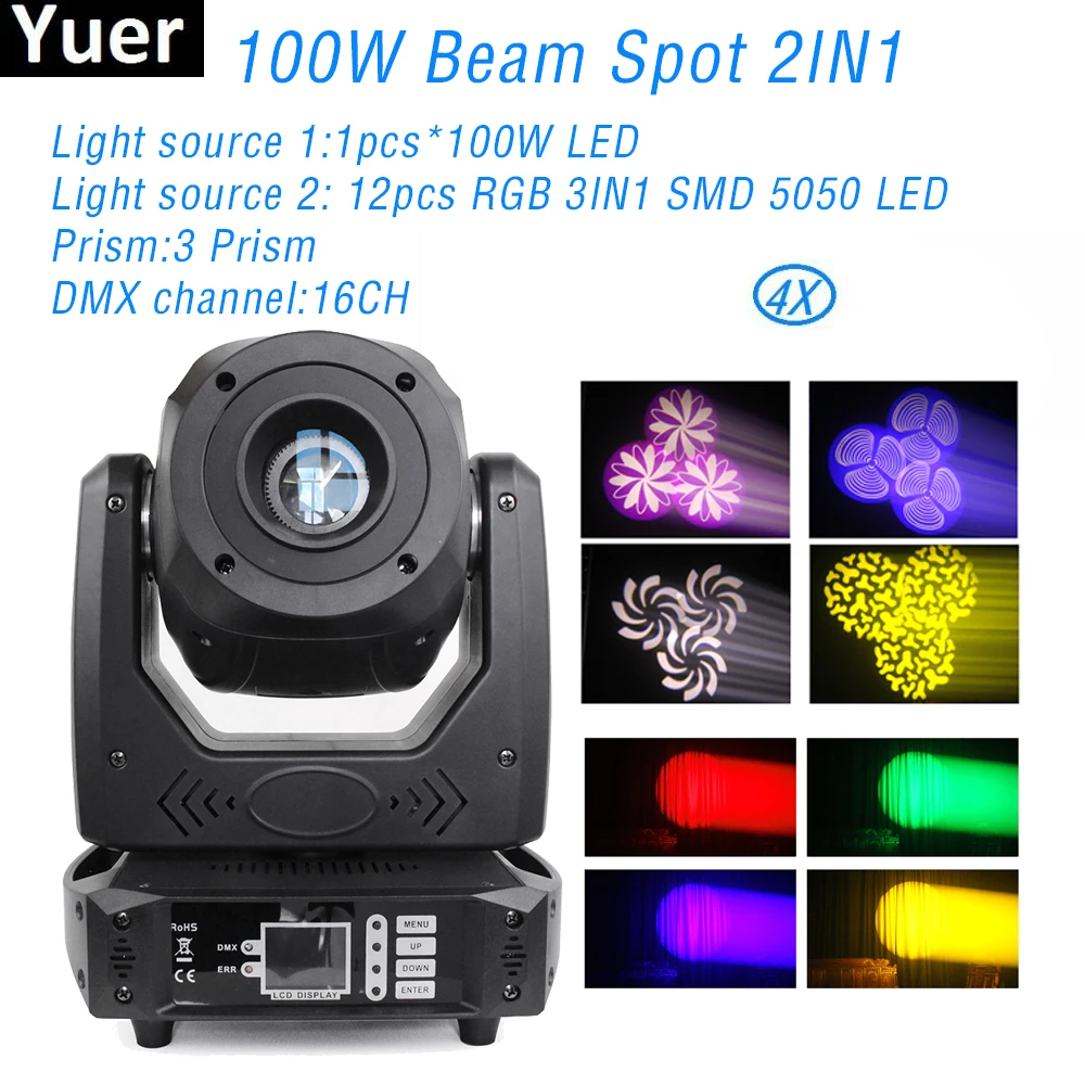 

4 шт./лот 100 Вт Луч Spot 2 в 1 с 12 шт. RGB 3 в 1 SMD 5050 светодиодный движущийся прожектор DJ диско DMX512 вечерние клубных баров светодиодные фонари