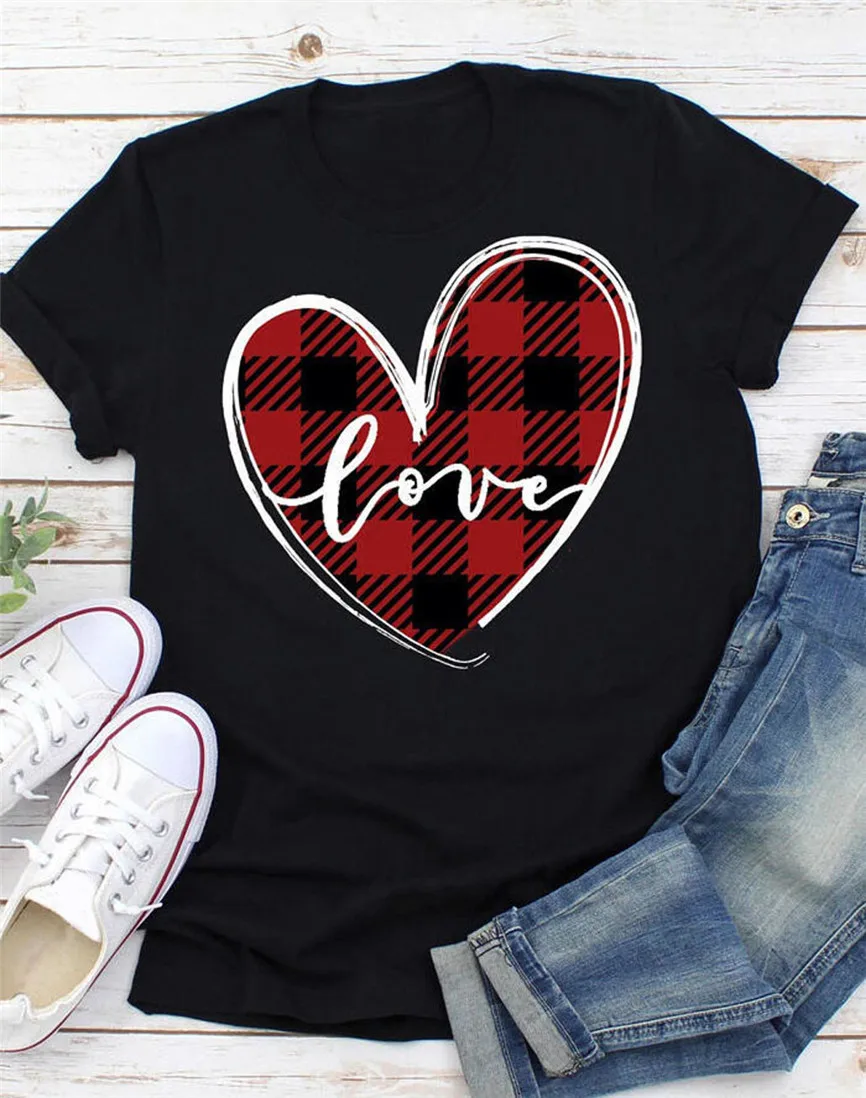 Валентина Сердце Любви клетчатая цветная футболка с принтом милый подарок ко Дню