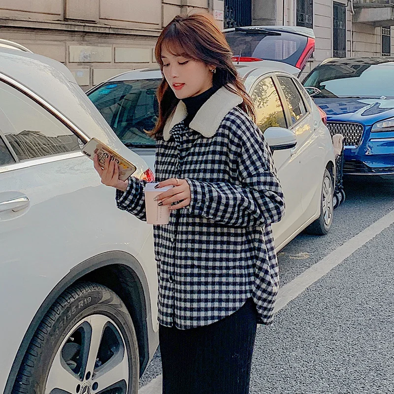 

CMAZCMAZ Spot Autumn and Winter New Korean Style Plaid Double-Faced Woolen Goods Short Zhejiang Bao Y