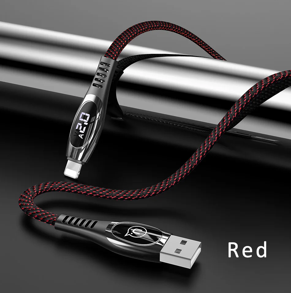 USAMS USB кабель для iPhone Xs Max XR цифровой дисплей Быстрая зарядка данных кабель мобильного телефона для iPhone X 8 7 6 5 iPad провод шнур