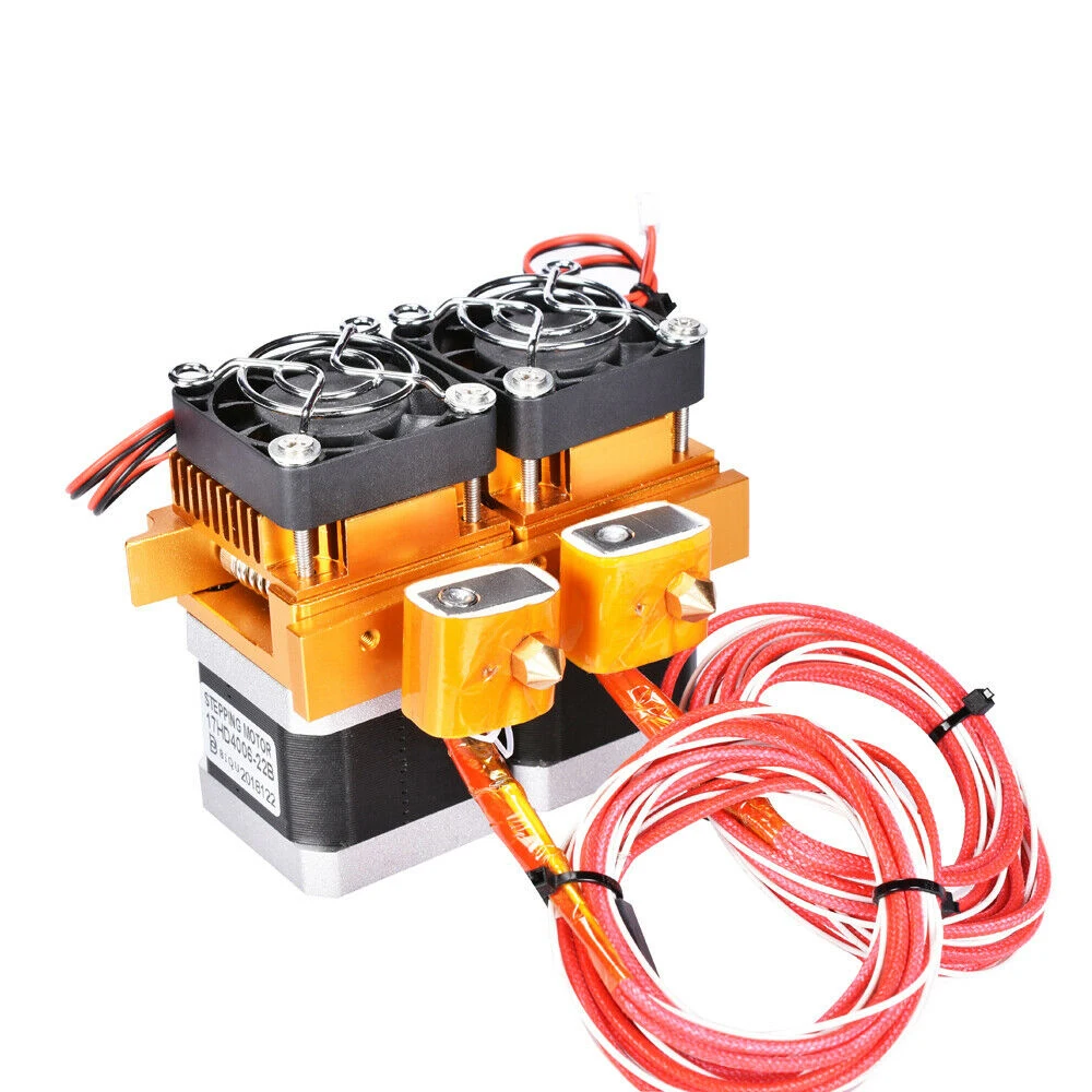 

AWG26 UL1007 Equipped Mk8 12V Dual Head Nozzle Extruder Double Print Head For Makerbot 3D Printer Double Nozzle Extruder