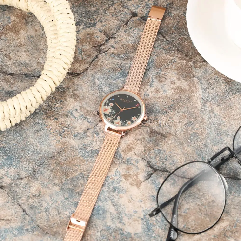 

Luxury Diamond Ladies Watch Rhinestone Flowers Dial Women Bracelet Quartz Clock Mesh Stainless Steel Watchband zegarek damski