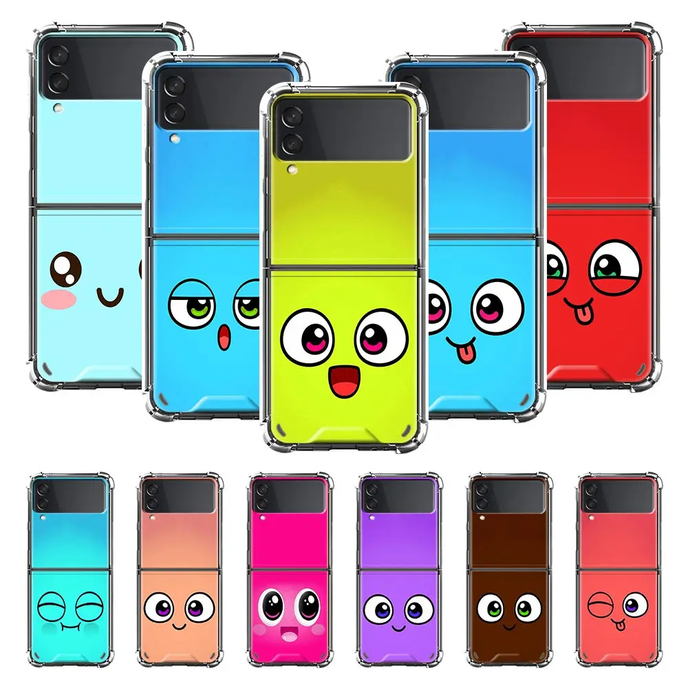 

Air Case for Samsung Galaxy Z Flip 3 5G Cell Phone Bag ZFlip 6.7" PC Segmented Protect Cover Coque Bag Cute Cartoon Face