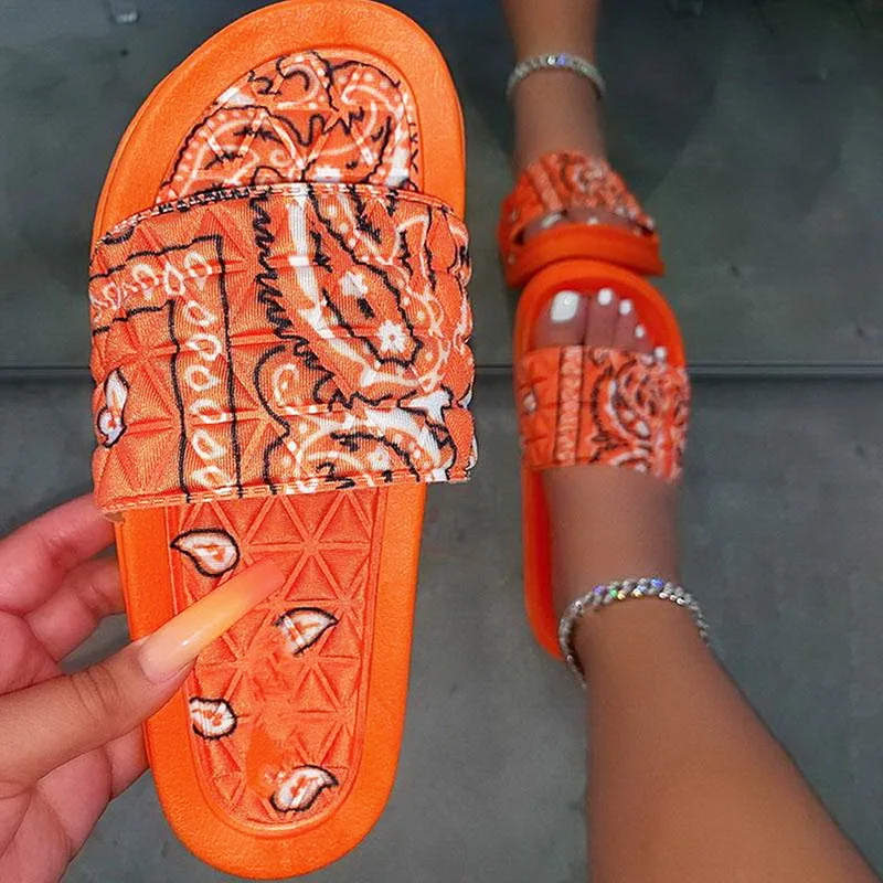 

Fashion Flat Print One-word Slippers Casual Cheap Comfortable Summer Men's And Women's Shoes Thick Bottom Light Cool 2021 New