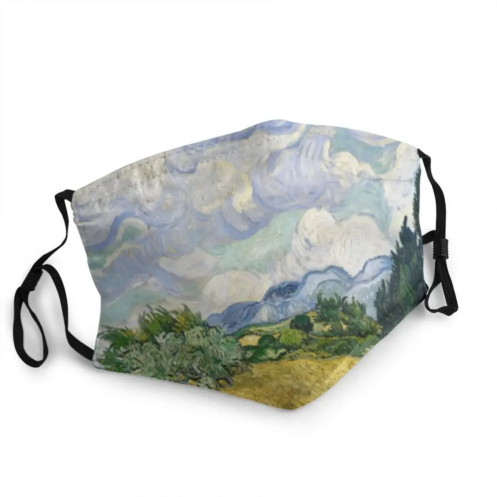 

Vincent Van Gogh Reusable Face Mask Men Wheat Fields With Cyprusses Anti Haze Dustproof Protection Cover Respirator Mouth Muffle