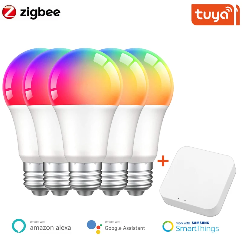 

Умсветильник лампочка Zigbee3.0, лампочка для Tuya RGBCW 9 Вт, меняющая цвет светодиодная лампочка E27 110 В 220 В, умная жизнь, приложение для смартфона, ...