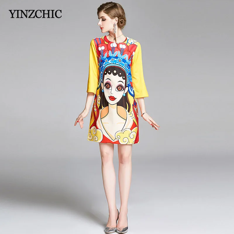 

Runway Style Woman Printed Dress O-neck Female Casual Short Dresses Vintage Girl Print Mini Short Dresses for Woman