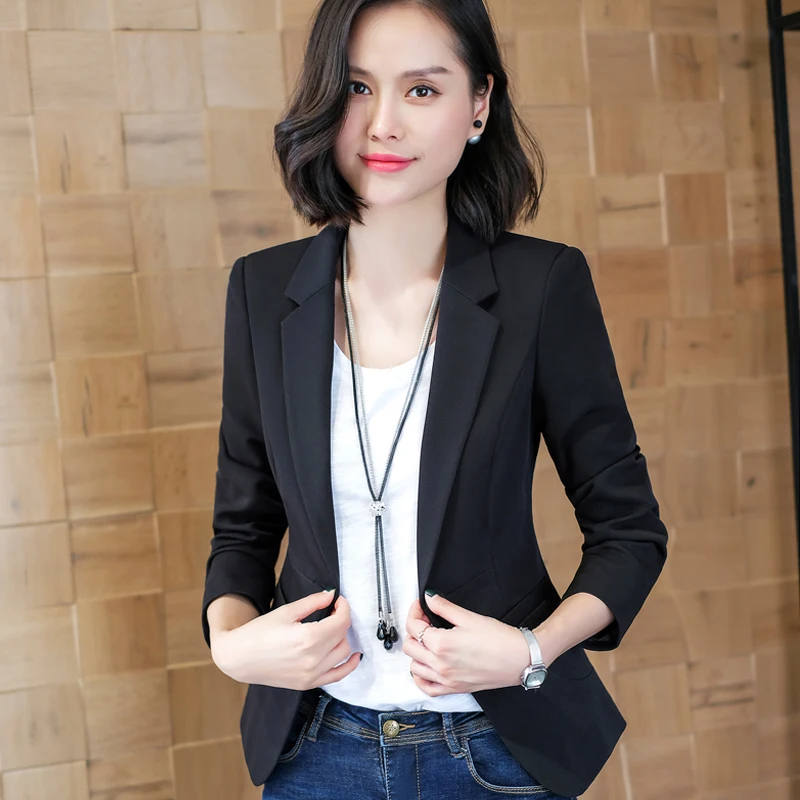 

High-end temperament design women's monochrome small suit jacket 2019 autumn new fashion Korean casual wild suit short coat
