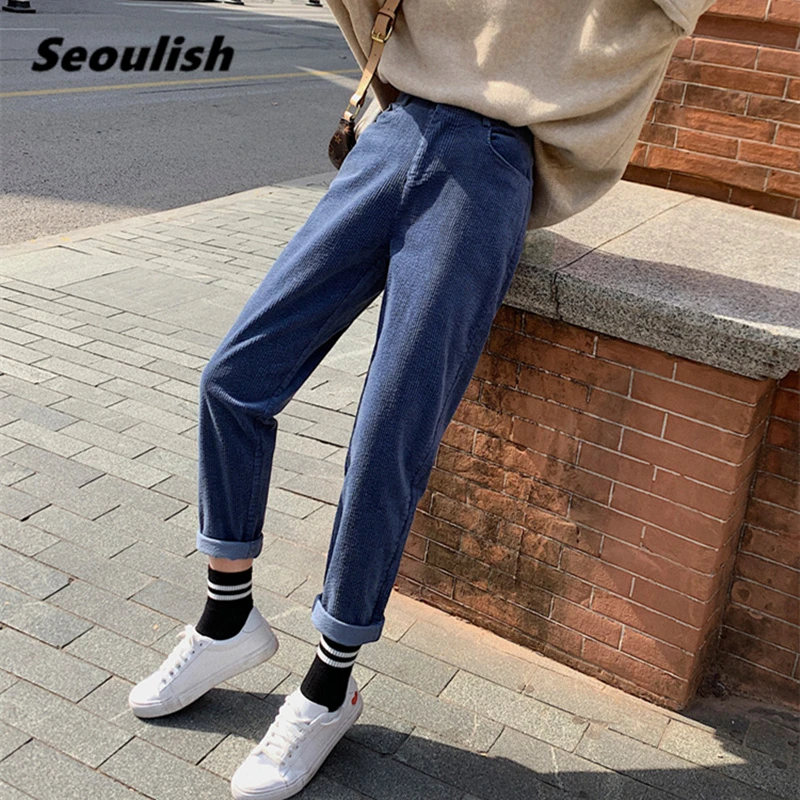 Женские вельветовые шаровары Seoulish новые модные с высокой талией уличная одежда