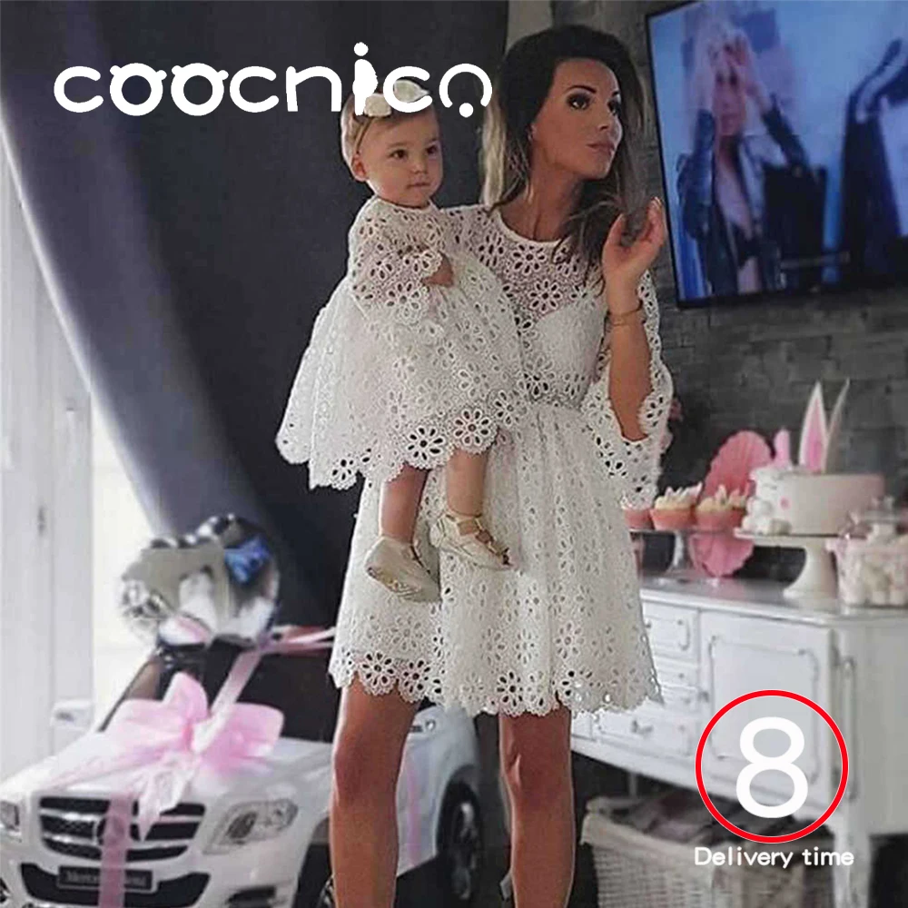 Fashion Family Matching Clothes Mother Daughter Dresses Women Floral Lace Baby Girl Mini Mom Party | Мать и ребенок