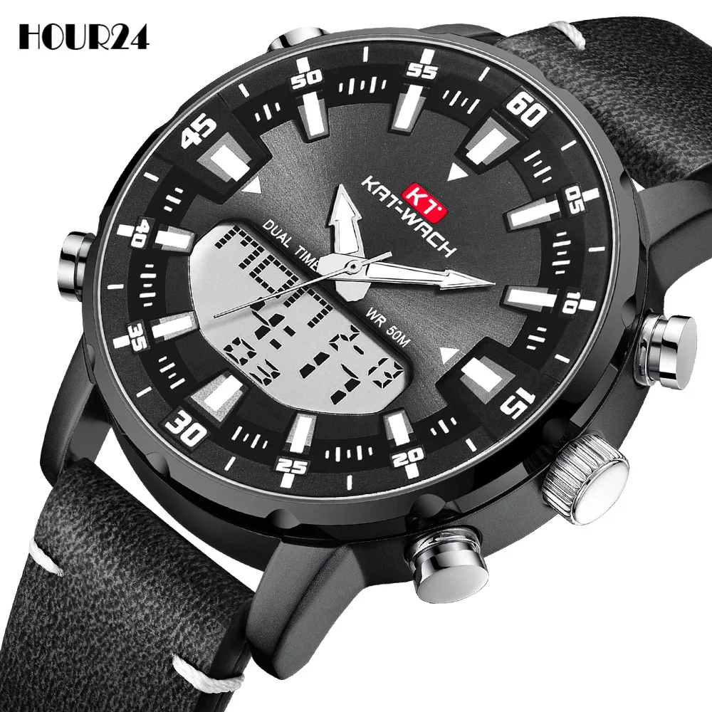 

Classic Men Watches Digital LED Quartz Leather Military Chronograph Business Electronic Clock Luminous Top Brand Wrist Watch New