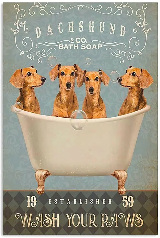 

Металлический жестяной плакат в стиле ретро для ванны и собаки, плакат из пены для ванны и мыла в виде таксы, Винтажный Туалетный плакат, нас...