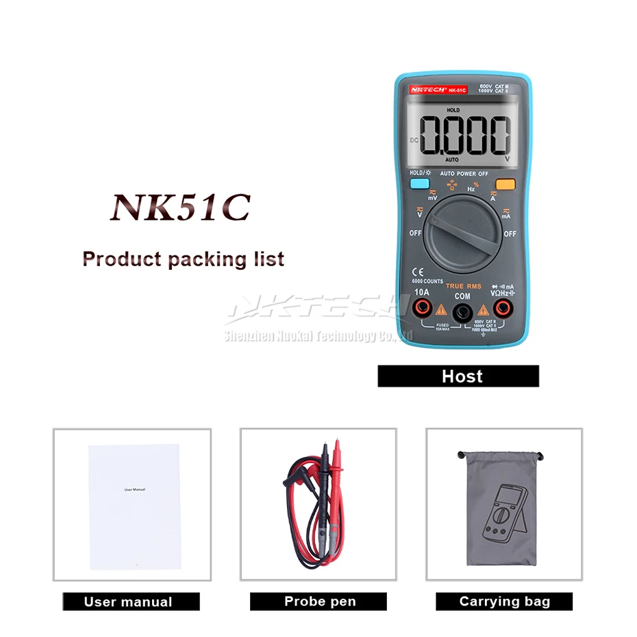 NKTECH Цифровой мультиметр карман NK-51A NK-51B NK-51C NK-51D истинного среднеквадратичного значения переменного тока Амперметр Вольтметр переменного тока постоянного тока Гц Ом Температура Электрический тестер
