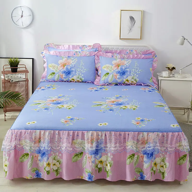 

[bed skirt + pillowcase] 3-piece bed skirt lace princess style non-slip bed sheet bed cover