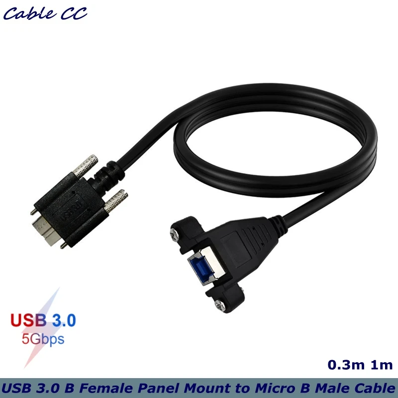 

5 Гбит/с, USB 3,0 Print B Female, Панельное крепление к Micro B Male с M2 винтовым замком, кабель для принтера, сканера, мобильного жесткого диска 0,3 м, 1 м