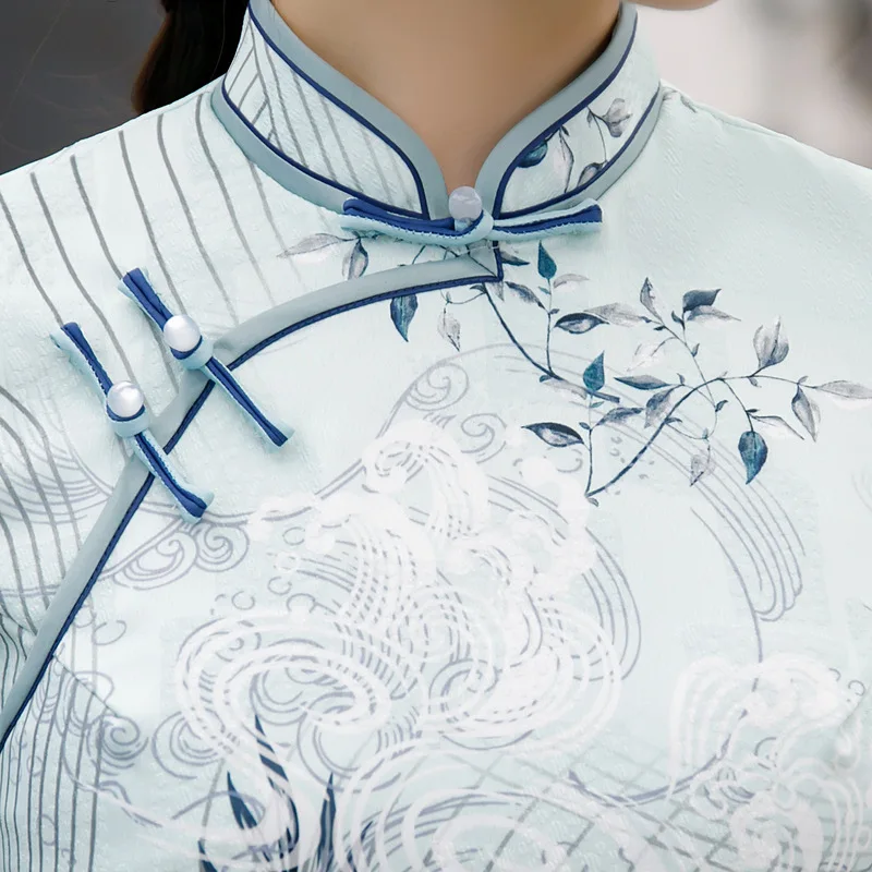 

Print Flower Long Cheongsam Vestidso Mandarin Collar Vintage Satin Lady Chinese Dress Elegant Evening Party Gown Big Size 4XL