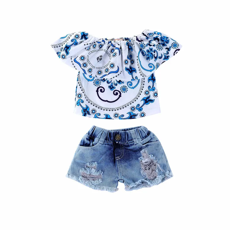 1-4T toddler clothes for baby girl clothing flower printed sets 2019 infants summer 2 pieces outfit |